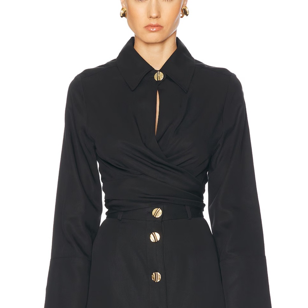 NWT MATTHEW BRUCH Collared Long Sleeve Wrap Top